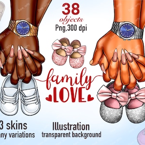 Family clipart, Clipart for Father's Day, Clipart for Mothers Day, Baby Shoes Clipart, Parents Hands Clipart, 1st birthday, Newborn clipart