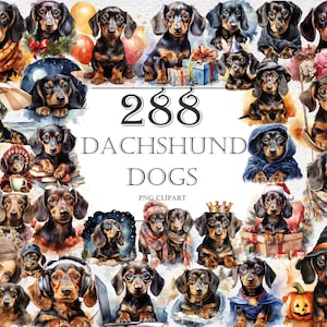 Dachshund Watercolor Clipart Bundle - 388 PNG Adorable Dog Images, Cute Dachshund Puppy Printables, Instant Digital Download, Commercial Use