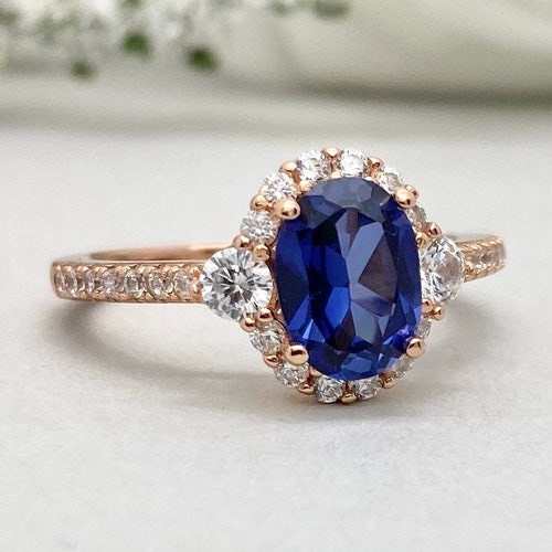 Blue Sapphire Rose Gold Engagement Ring Oval Blue Sapphire - Etsy