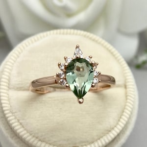 Pear Green Amethyst Rose Gold Crown Sterling Silver Ring Round - Etsy