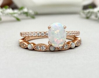 Twig Bridal Set Engagement Diamond Ring Fire Opal Sterling Silver Set Rings AKEMI Twig Opal Diamond Rings Silver Opal Band