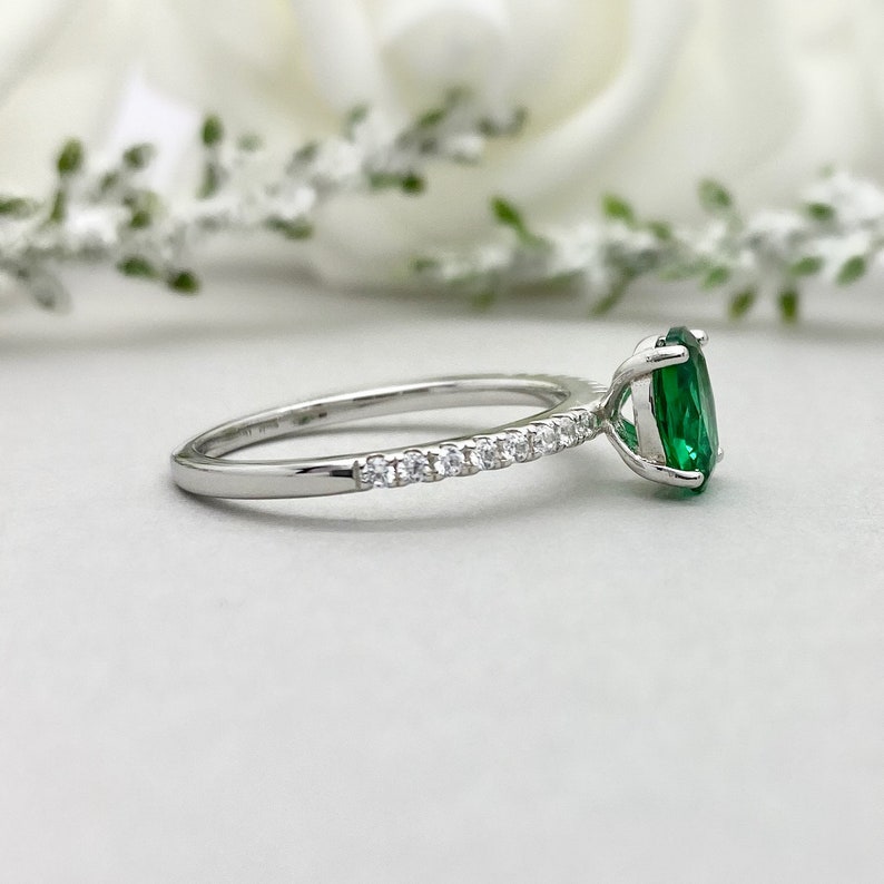 Oval Lab Emerald Engagement Ring Emerald Ring Simulated Etsy