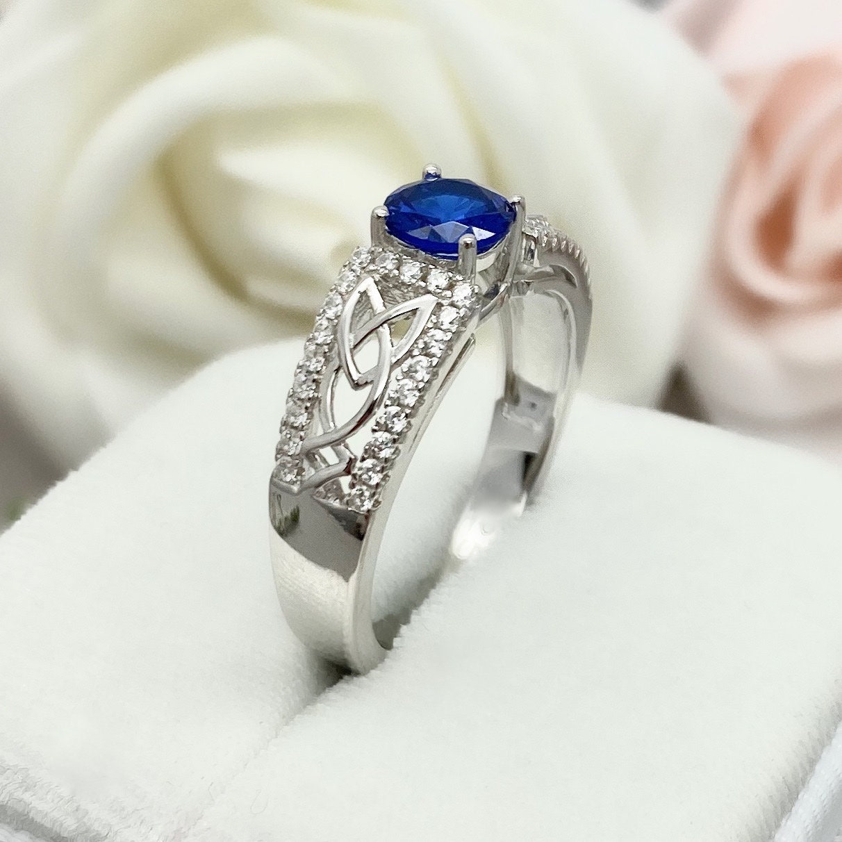 Round Blue Sapphire Celtic Engagement Ring Lab Blue Sapphire - Etsy