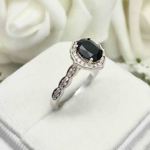 Coffin Cut Black Onyx Engagement Ring Set With Diamond Leaf Curve Band Rose  Gold Ring