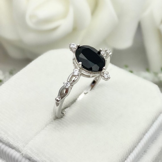 Oval Black Onyx Diamond Ring - Ladies 925 Silver Ring