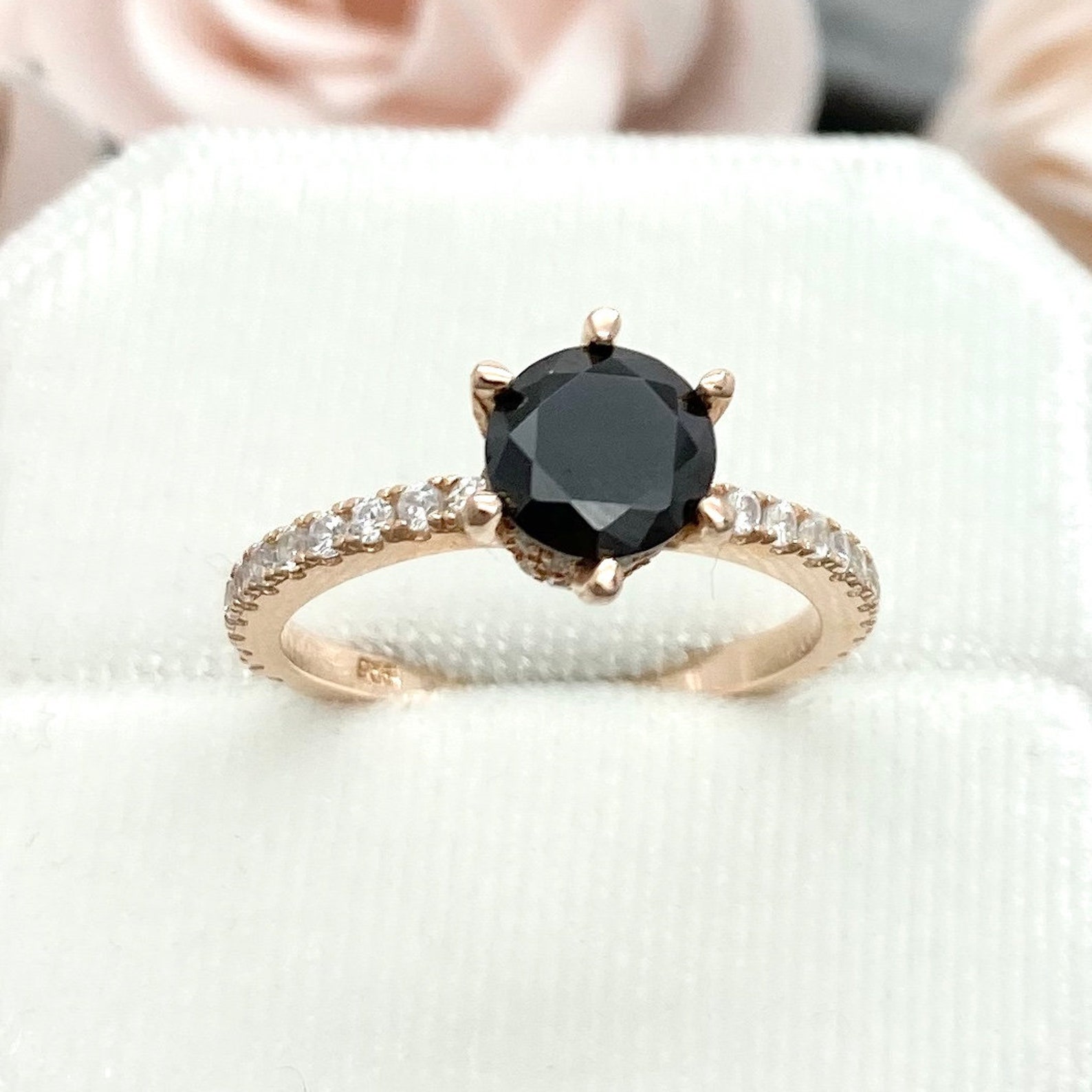 Rose Gold Round 1.30ct Black Onyx Art Deco 6 Prong Claw - Etsy