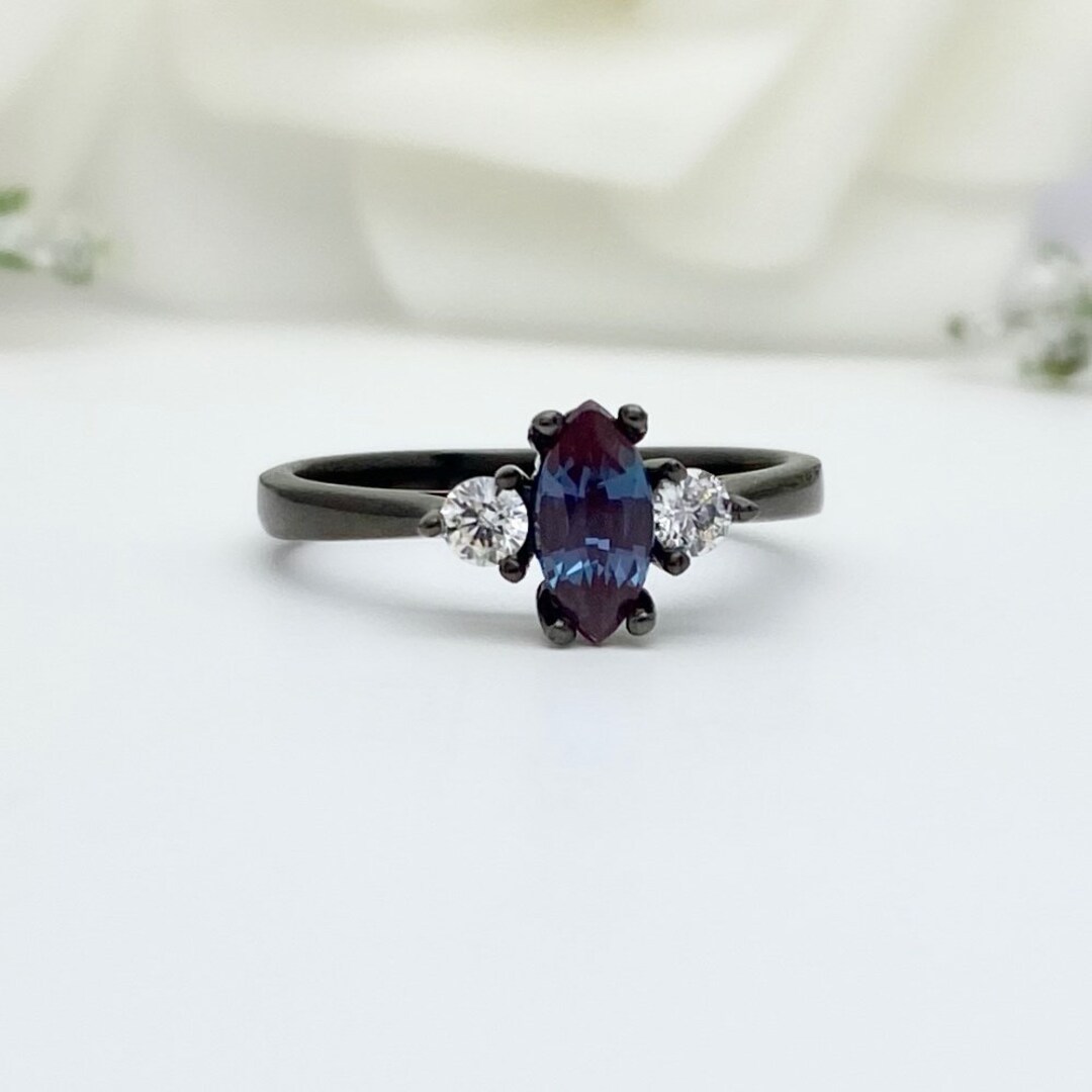 Marquise Alexandrite Simulated Diamond Black Rhodium Three