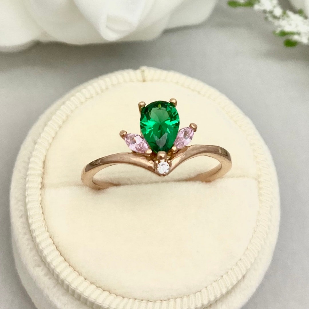 Rose Gold Pear Shape Emerald Ring Marquise Pink Sapphire Art - Etsy