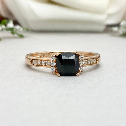 Rose Gold Art Deco Round 1.10ct Black Onyx Simulated Diamond - Etsy