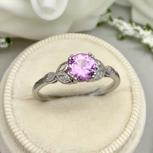 Round Pink Sapphire Black Rhodium Art Deco Ring Lab Pink - Etsy