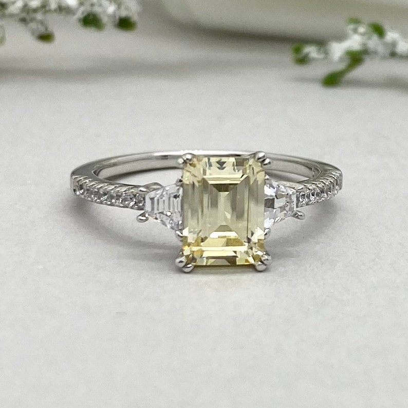 Emerald Cut Canary Yellow Simulated Diamond Engagement Ring - Etsy