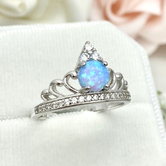 Sterling Silver Round Opal Crown Halo Ring Sterling Silver Round Opal Crown Halo Ring