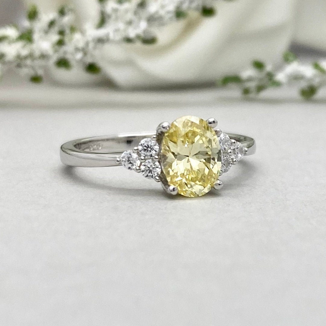 Oval Canary Yellow Simulated Diamond Sterling Silver Engagement Ring ...