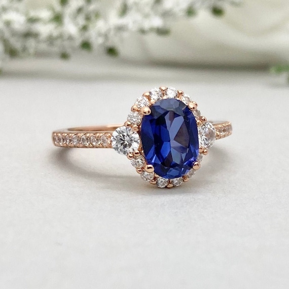 Blue Sapphire Rose Gold Engagement Ring Oval Blue Sapphire - Etsy