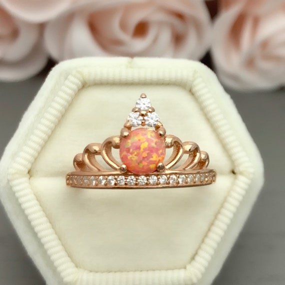 Sterling Silver Round Opal Crown Halo Ring Sterling Silver Round Opal Crown Halo Ring
