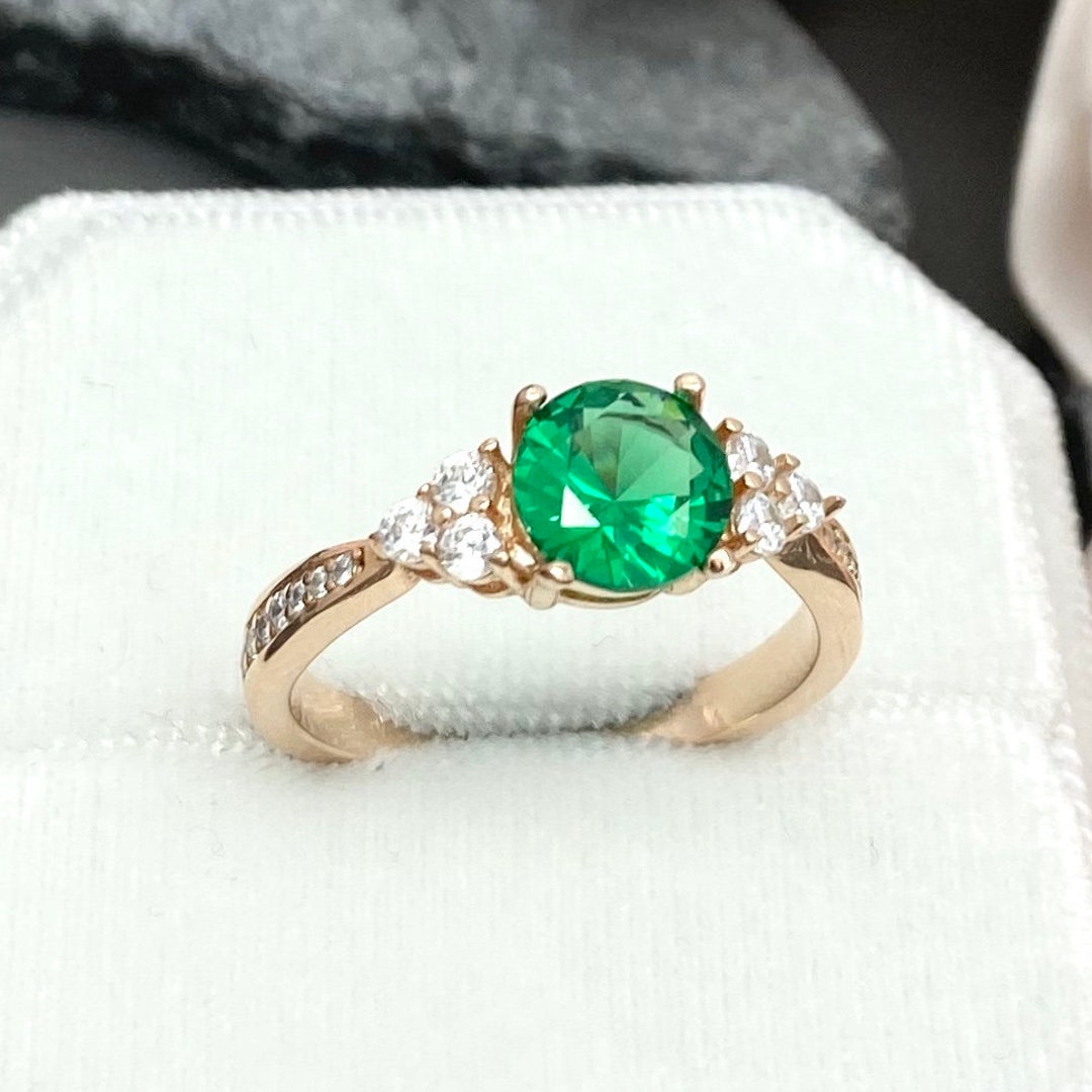 Rose Gold Art Deco Round 1.10ct Emerald Round Simulated Diamond ...