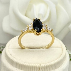 Marquise Black Onyx 14K Solid Gold Art Deco Wedding Ring Marquise and ...