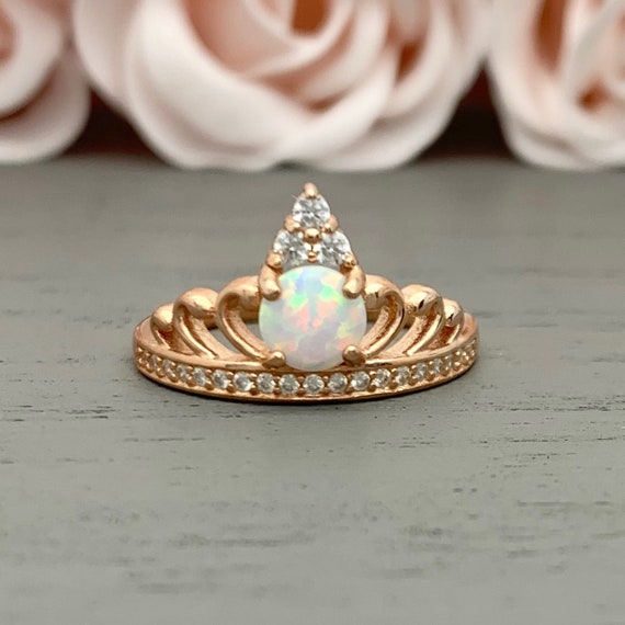 Sterling Silver Round Opal Crown Halo Ring Sterling Silver Round Opal Crown Halo Ring