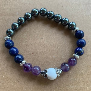 Pain Relief, Helps immune disorders - Amethyst, Lapis Lazuli, Hematite, Howlite healing gemstone Bracelet