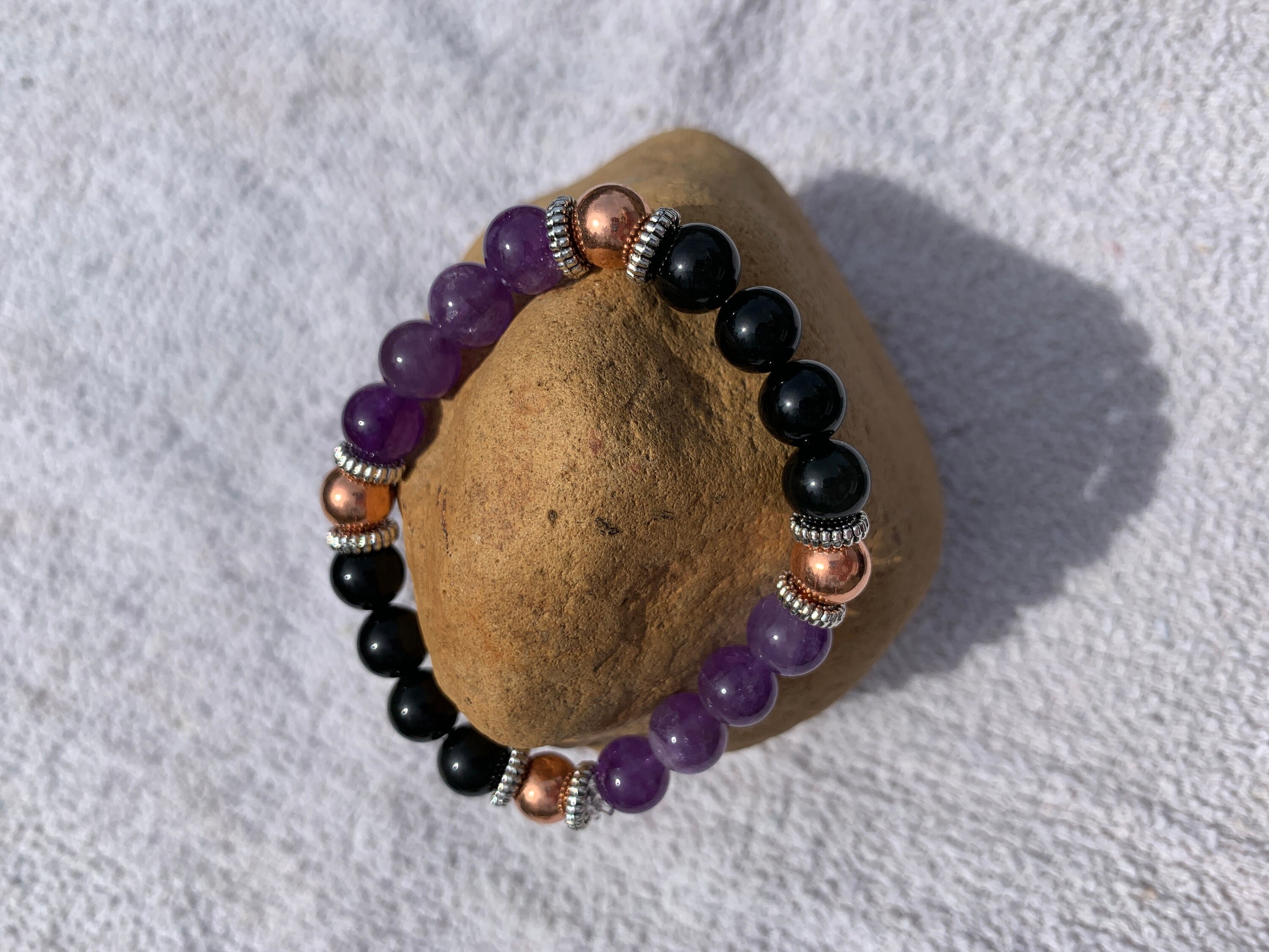 Arthritis Relief - Amethyst, Copper, Black obsidian healing gemstone Bracelet