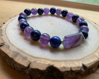 Pain Relief, Chronic Pain, insomnia - Amethyst, Lapis Lazuli  healing gemstone Bracelet