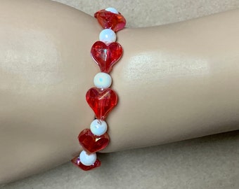 Valentines red heart with white marble beads