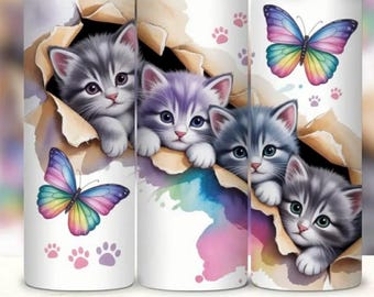 Kittens and Butterflies 20 ounce tumbler