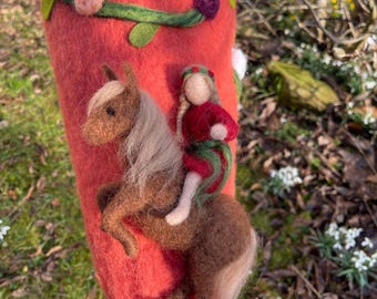School cone, candy cone, 70/90 cm, first day of school gift, fairy, elf, pony, horse, felt figure, felted, wool, felting, Waldorf, girl