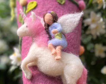 School cone, candy cone, 70/90 cm, pink/purple, first day of school gift, fairy, elf, unicorn, felt figure, felted wool, felting, Waldorf, girl
