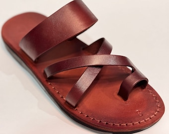 Women's Leather Sandals Waven Brown 100% Genuine Leather Greek Style Comfortable Summer Vacations Made In Palestine Hebron Handmade Natural