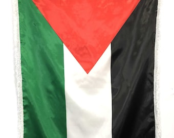 Palestine Flag Large Hanging Banner Outdoor Indoor Size: 90 x 150CM Color Green Red White Black With White Tassels Fringe Freedom Palestine