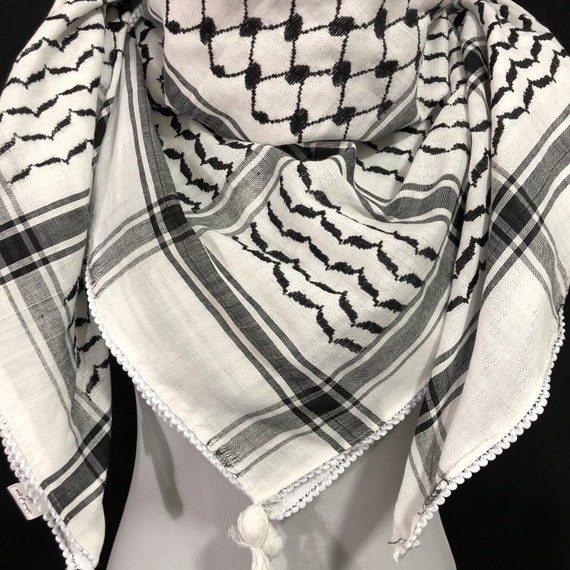 White and Black Imamah/Shemagh/Keffiyyah Arab Men's Scarf - Palestinia