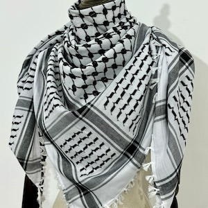 Keffiyeh Palestinian Original Shemagh Arab Scarf Made In Palestine Heavy Kufiya Military Tassels Arafat Hatta Brand Cotton Black On White image 6