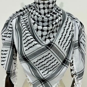 Keffiyeh Palestinian Original Shemagh Arab Scarf Made In Palestine Heavy Kufiya Military Tassels Arafat Hatta Brand Cotton Black On White image 2