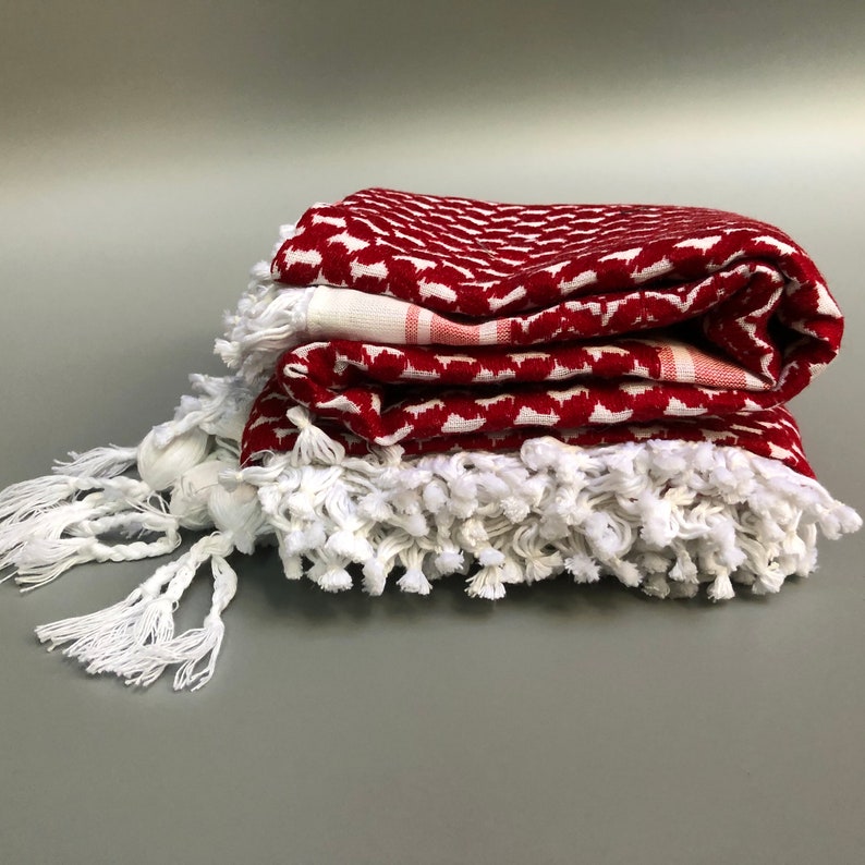 Shemagh Keffiyeh Bufanda árabe Palestina Rojo sobre blanco Kufiya Arafat Hatta Marca original 100% Algodón Bufandas unisex 47 47 Grueso Pesado 2024 imagen 9