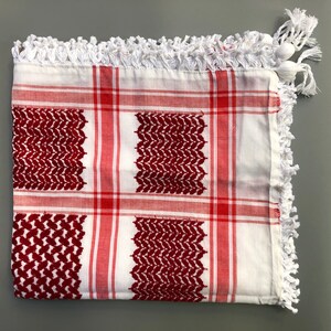 Shemagh Keffiyeh Bufanda árabe Palestina Rojo sobre blanco Kufiya Arafat Hatta Marca original 100% Algodón Bufandas unisex 47 47 Grueso Pesado 2024 imagen 7