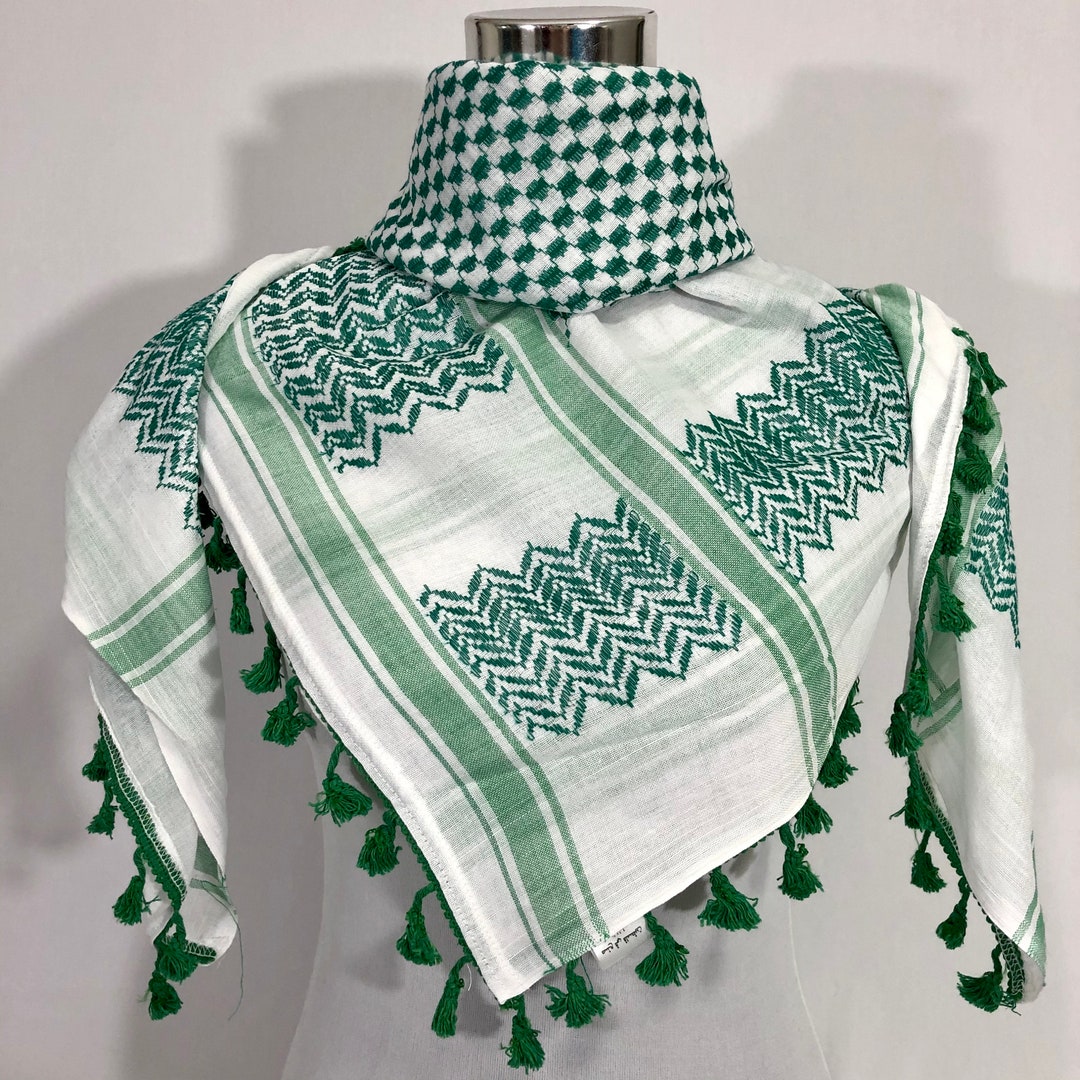 Shemagh Keffiyeh Arab Scarf Palestine Green on White Kufiya - Etsy