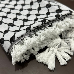 Keffiyeh Palestinian Original Shemagh Arab Scarf Made In Palestine Heavy Kufiya Military Tassels Arafat Hatta Brand Cotton Black On White image 9