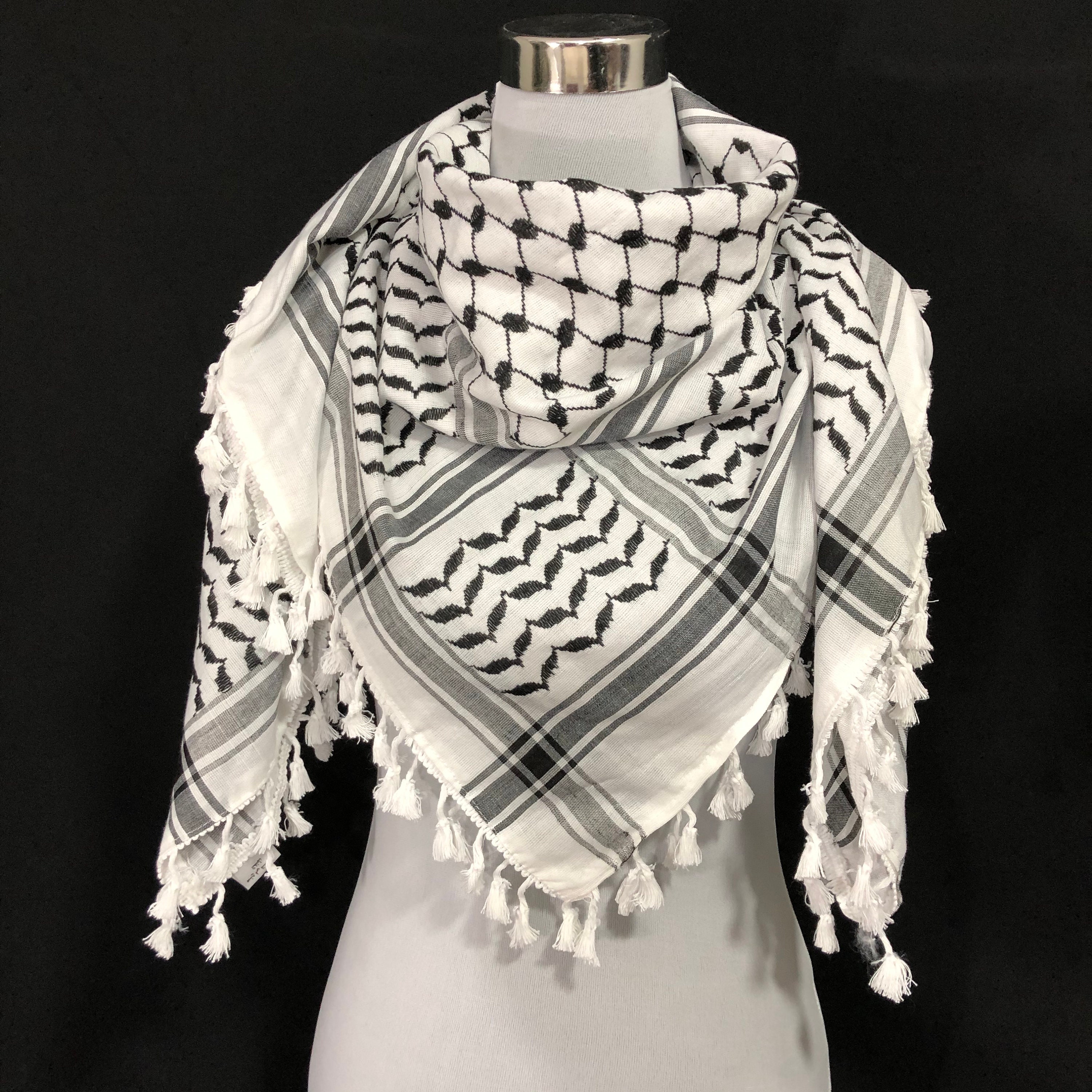 Classic Palestine Black and White Keffiyeh - Full Size