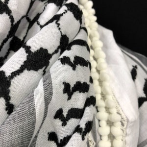 Keffiyeh Palestine Shemagh Scarf Arab Black On White Heavy Kufiya Square Arafat Hatta Original Unisex Scarves Humous Beads Tassels Fringe image 5