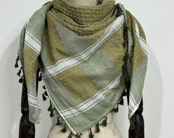 Shemagh Keffiyeh Arab Scarf Palestine Green Gold Abu Dis Kufiya Arafat Hatta Original Brand 100% Cotton Unisex Scarves 47"x47" Spring 2024