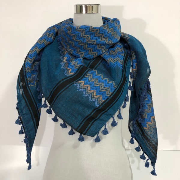 Shemagh Keffiyeh Arab Scarf Palestine Nazareth Blue Kufiya Arafat Hatta Original Brand 100% Cotton Unisex Scarves 47"x47" Summer 2023