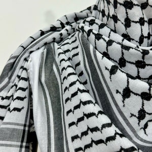 Keffiyeh Palestinian Original Shemagh Arab Scarf Made In Palestine Heavy Kufiya Military Tassels Arafat Hatta Brand Cotton Black On White image 3