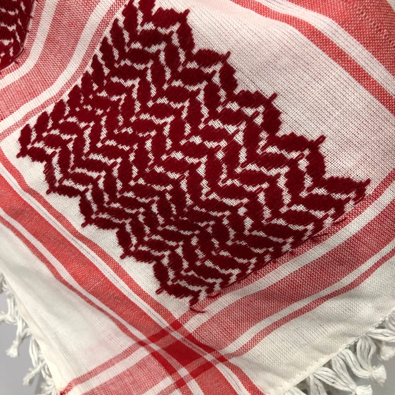 Shemagh Keffiyeh Bufanda árabe Palestina Rojo sobre blanco Kufiya Arafat Hatta Marca original 100% Algodón Bufandas unisex 47 47 Grueso Pesado 2024 imagen 5