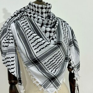 Keffiyeh Palestinian Original Shemagh Arab Scarf Made In Palestine Heavy Kufiya Military Tassels Arafat Hatta Brand Cotton Black On White image 5