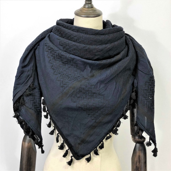 Shemagh Keffiyeh Arab Scarf Palestine Navy Blue Kufiya Arafat Hatta Original Brand 100% Cotton Unisex Scarves Size 47"x47" Wintry 2023