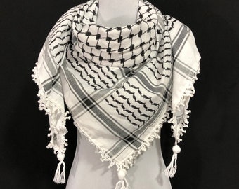 Sciarpa araba Kefiah palestinese originale Shemagh realizzata in Palestina Nappe militari pesanti Kufiya Arafat Hatta marca cotone nero su bianco