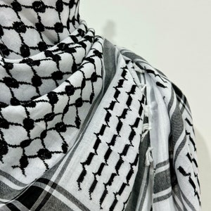 Keffiyeh Palestinian Original Shemagh Arab Scarf Made In Palestine Heavy Kufiya Military Tassels Arafat Hatta Brand Cotton Black On White image 4