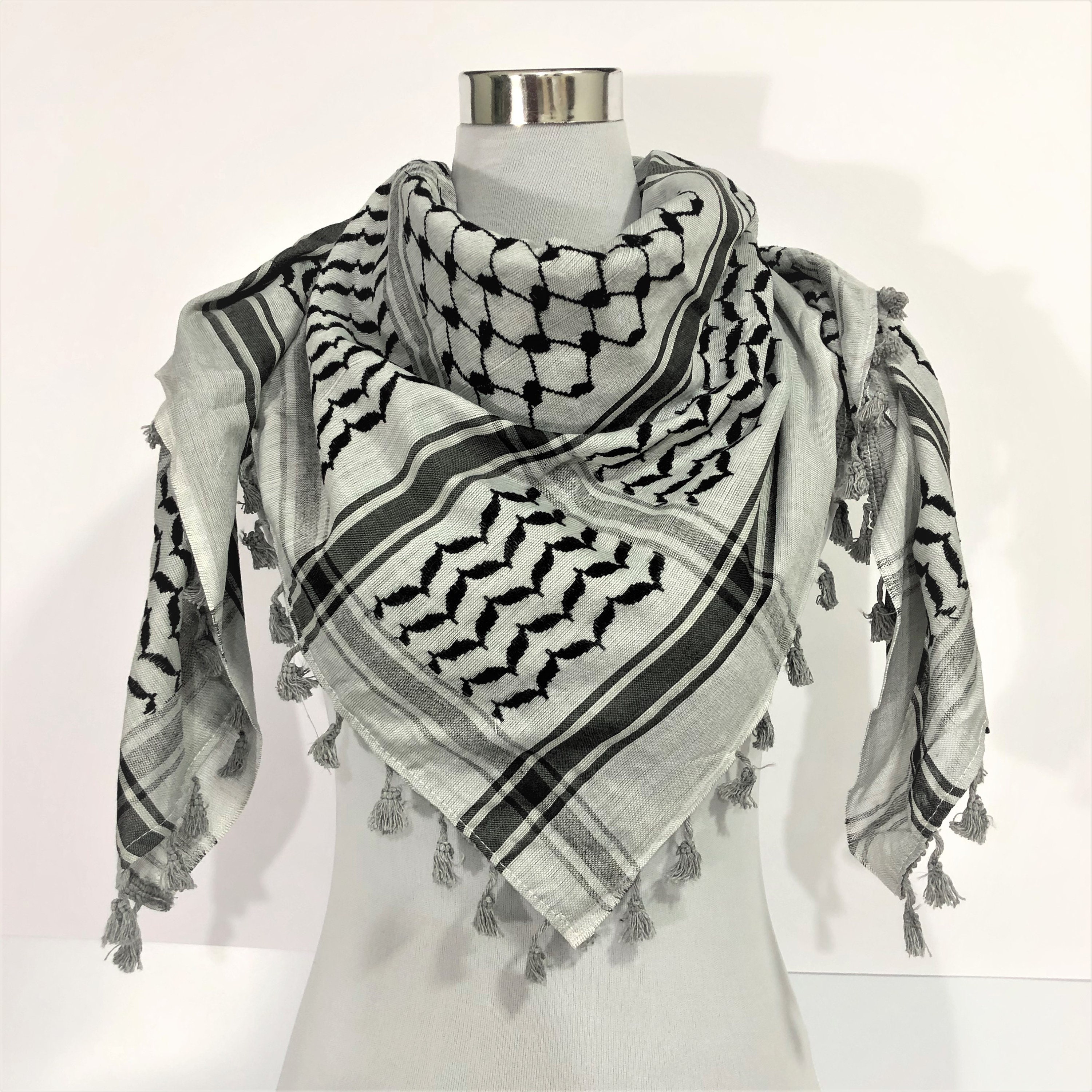 1 Arab Shemagh Original Keffiyeh Palestinian Mediterranean Arafat Hatta Brand 100% Cotton Unisex Scarves Size 47x47 NEW