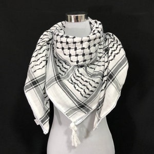 Shemagh Keffiyeh Arab Scarf Palestine Black on White Kufiya Arafat Hatta Original Brand Cotton Unisex Scarves 47"*47" Soft Fringing Summer